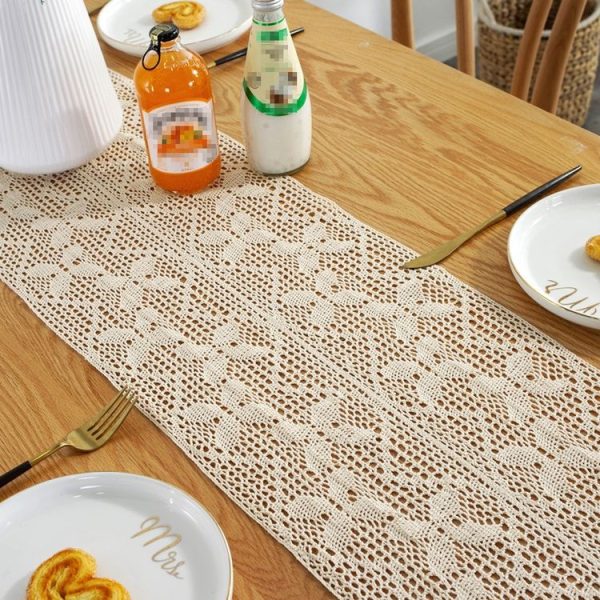 Widened And Stitched Rustic Knitted Hollow Tablecloth, Size: 30x280cm (Phoenix Double Stitching) - Image 5