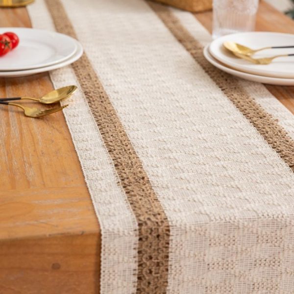 Cotton and Linen Woven Colorblock Tassel Striped Rhombus Table Runner, Size: 30x50cm (Middle Hemp) - Image 3