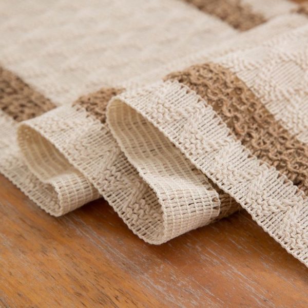 Cotton and Linen Woven Colorblock Tassel Striped Rhombus Table Runner, Size: 30x50cm (Middle Hemp) - Image 4