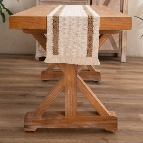 Cotton and Linen Woven Colorblock Tassel Striped Rhombus Table Runner, Size: 30x50cm (Middle Hemp) - Image 5