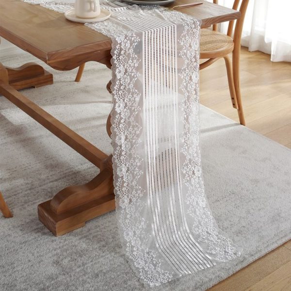 Romantic Lace Table Runner Wedding Decoration, Size: 180cm (White Lace)