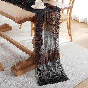 Romantic Lace Table Runner Wedding Decoration, Size: 300cm (Black Lace)