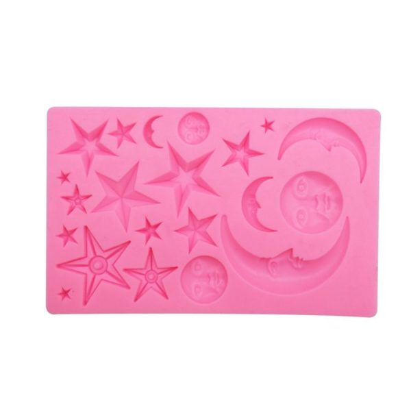 Star Moon Face Chocolate Clay DIY Silicone Mold (Pink)