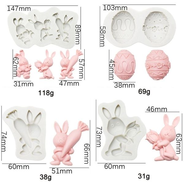 2 PCS Easter Bunny Egg Chocolate Baking Clay Silicone Mold, Specification: Bouquet Bunny - Image 3