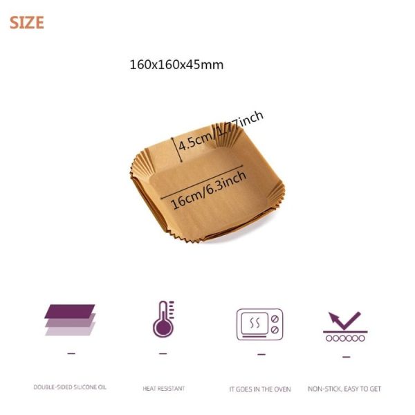 50pcs / Box Air Fryer Liner Baking Oil-absorbing Oil-proof Paper Tray (Normal Color) - Image 3