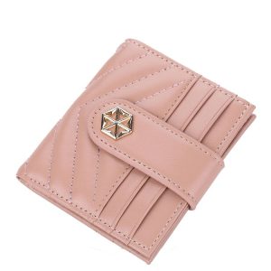 BOISEEN Ladies Card Holder Embossed Multi-Card Slot Buckle Bank Card Holder Small Wallet (Pink)