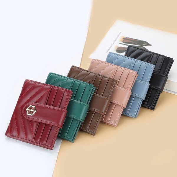 BOISEEN Ladies Card Holder Embossed Multi-Card Slot Buckle Bank Card Holder Small Wallet (Pink) - Image 2