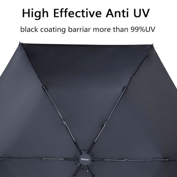 PARACHASE Carbon Fiber Light Portable Small Clever Black Glue Sunscreen Anti-UV Sun Umbrella (Khaki) - Image 4