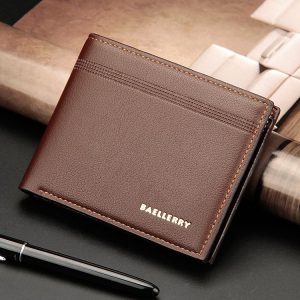 Baellerry Men Short Wallet Multi-card Lychee Pattern Business Wallet (Brown)