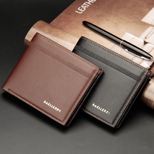 Baellerry Men Short Wallet Multi-card Lychee Pattern Business Wallet (Brown) - Image 2