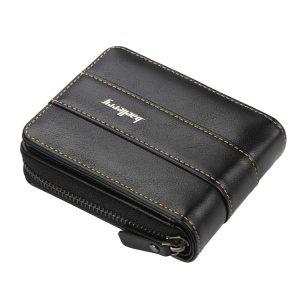 Baellerry Men Short Wallet Buckle Multi-card Coin Purse Tri-fold Zip Wallet (Black)