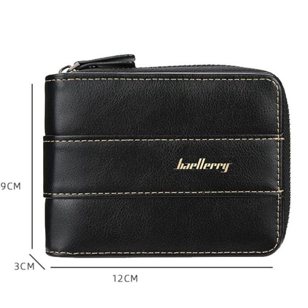 Baellerry Men Short Wallet Buckle Multi-card Coin Purse Tri-fold Zip Wallet (Black) - Image 3