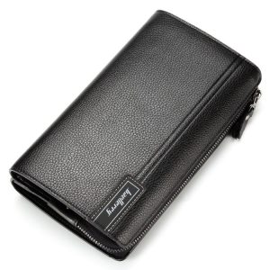 Baellerry Men PU Leather Clutch Business Casual Lychee Pattern Zipper Wallet (Black)