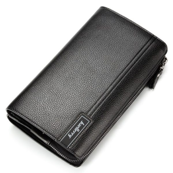 Baellerry Men PU Leather Clutch Business Casual Lychee Pattern Zipper Wallet (Black)