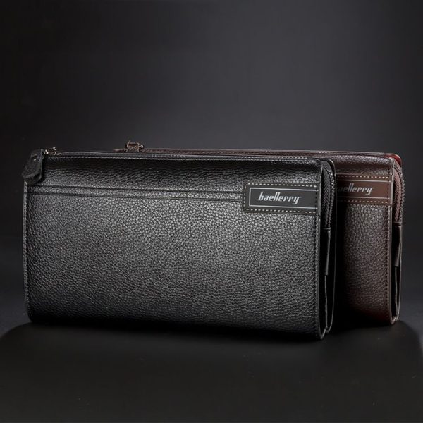 Baellerry Men PU Leather Clutch Business Casual Lychee Pattern Zipper Wallet (Black) - Image 2