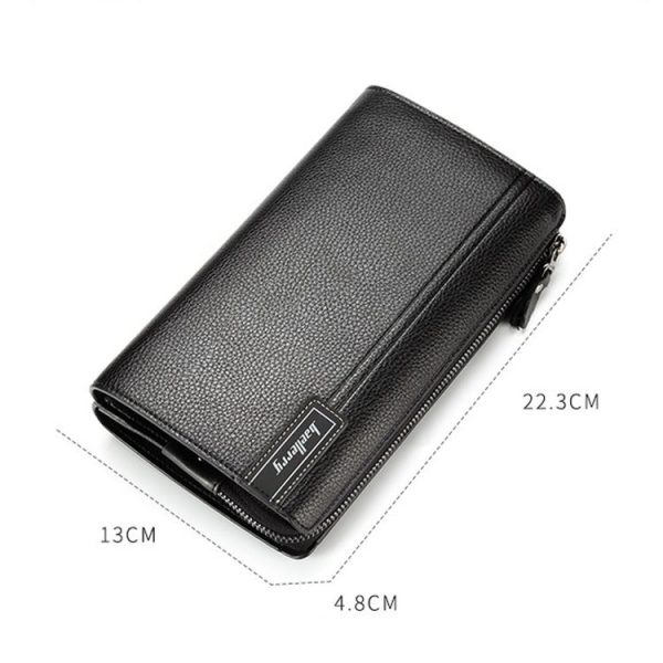 Baellerry Men PU Leather Clutch Business Casual Lychee Pattern Zipper Wallet (Black) - Image 3