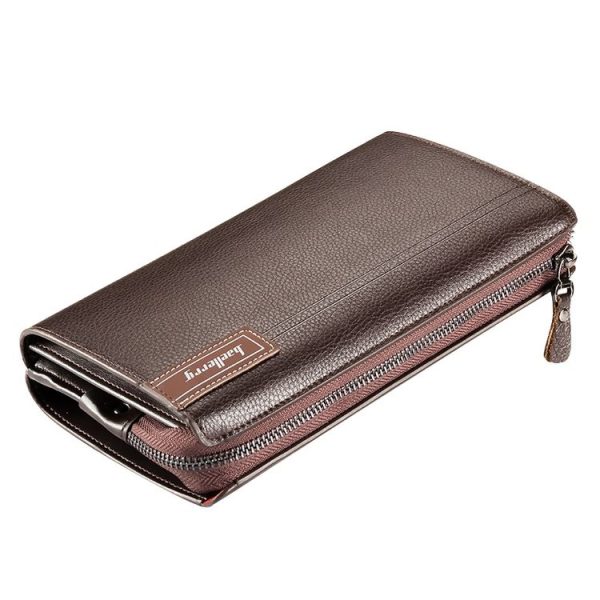 Baellerry Men PU Leather Clutch Business Casual Lychee Pattern Zipper Wallet (Black) - Image 4
