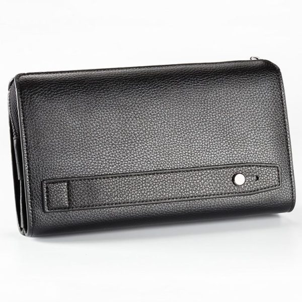 Baellerry Men PU Leather Clutch Business Casual Lychee Pattern Zipper Wallet (Black) - Image 5