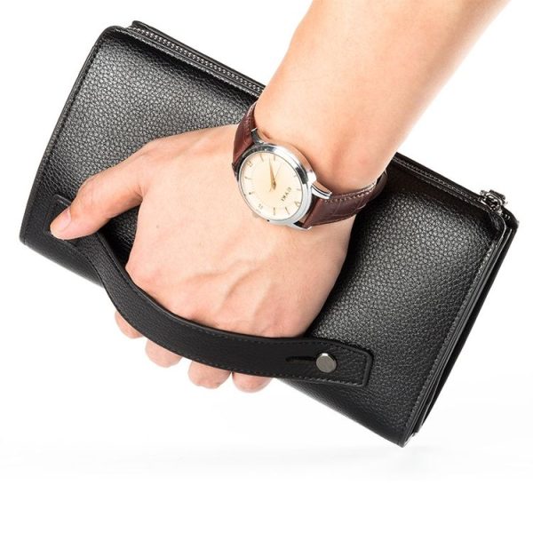 Baellerry Men PU Leather Clutch Business Casual Lychee Pattern Zipper Wallet (Black) - Image 7