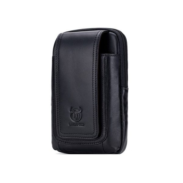 BULL CAPTAIN Leather Multifunctional Waist Bag For Men (Black-10)