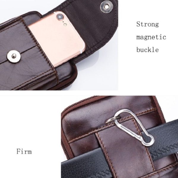 BULL CAPTAIN Leather Multifunctional Waist Bag For Men (Black-10) - Image 4