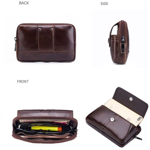BULL CAPTAIN Leather Multifunctional Waist Bag For Men (Black-10) - Image 6