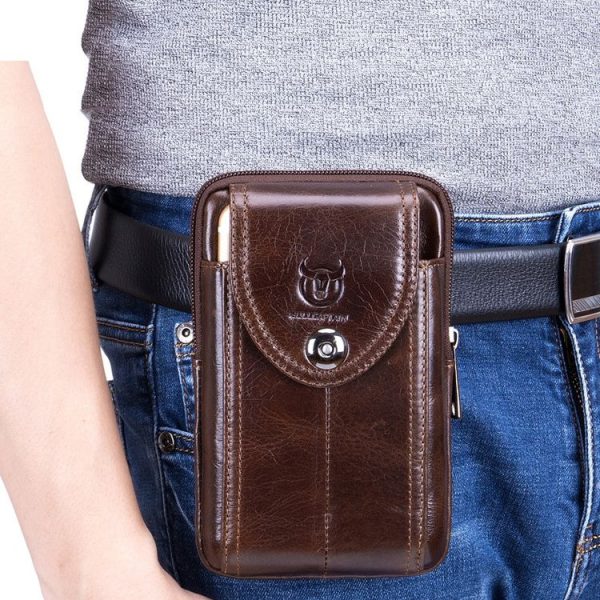 BULL CAPTAIN Leather Multifunctional Waist Bag For Men (Black-10) - Image 7