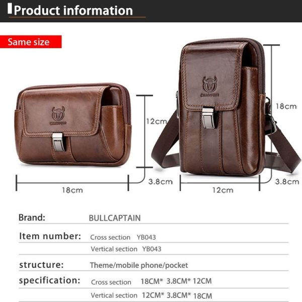 BULL CAPTAIN Multifunctional Leather Mobile Phone Small Waist Bag For Men (Vertical Brown) - Image 3