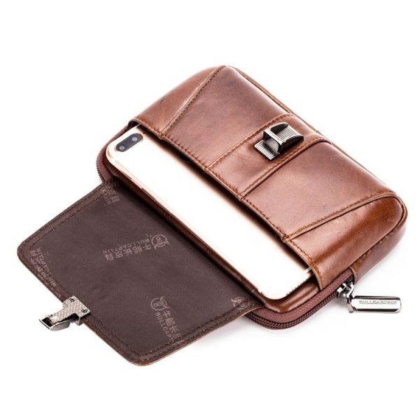 BULL CAPTAIN Multifunctional Leather Mobile Phone Small Waist Bag For Men (Vertical Brown) - Image 4