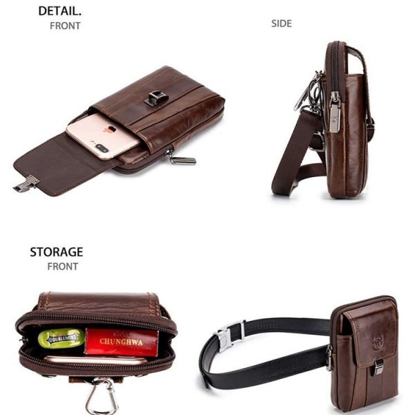 BULL CAPTAIN Multifunctional Leather Mobile Phone Small Waist Bag For Men (Vertical Brown) - Image 5