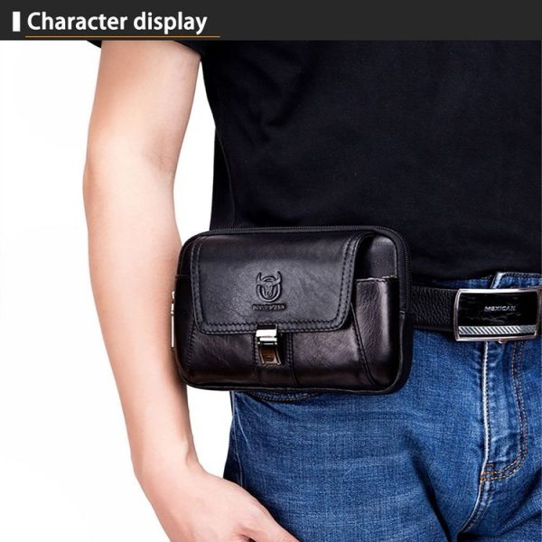 BULL CAPTAIN Multifunctional Leather Mobile Phone Small Waist Bag For Men (Vertical Brown) - Image 7