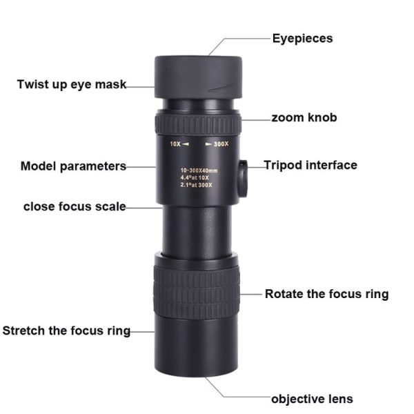10-300x40 Monocular HD Telescope BAK4 Prism Telescope, Style: Standard - Image 5