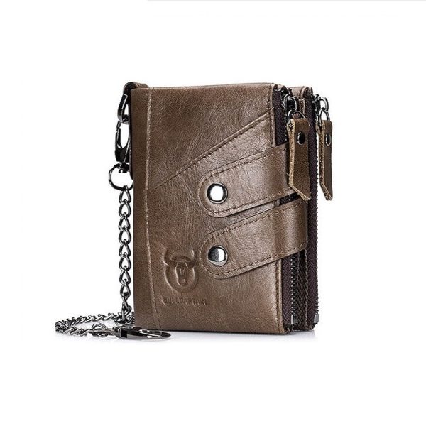BULL CAPTAIN Leather Three-fold Zipper Wallet For Men (Brown)