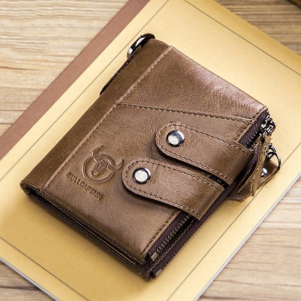 BULL CAPTAIN Leather Three-fold Zipper Wallet For Men (Brown) - Image 2