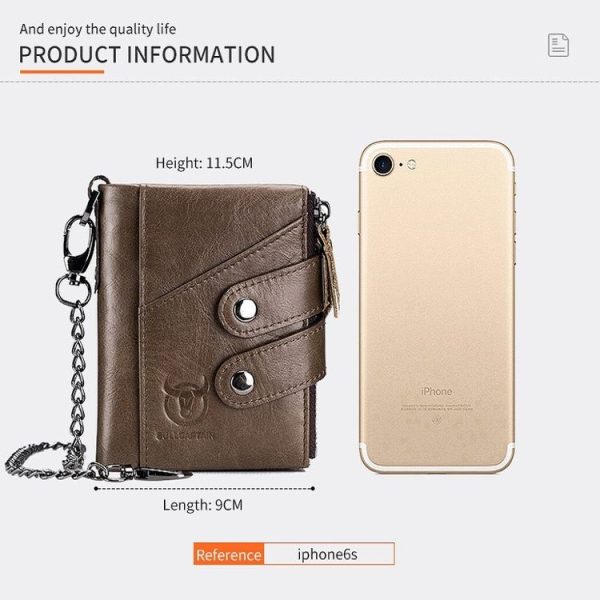 BULL CAPTAIN Leather Three-fold Zipper Wallet For Men (Brown) - Image 3