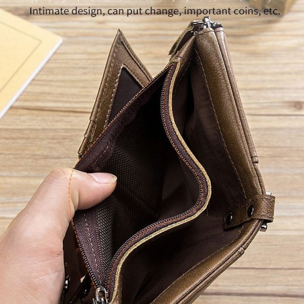 BULL CAPTAIN Leather Three-fold Zipper Wallet For Men (Brown) - Image 4