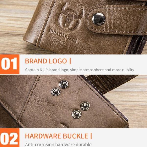 BULL CAPTAIN Leather Three-fold Zipper Wallet For Men (Brown) - Image 5