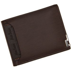 MenBense Short Fashion Leisure Iron Side Pumping Card Clip Wallet (Dark Brown)