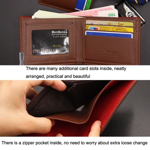 MenBense Short Fashion Leisure Iron Side Pumping Card Clip Wallet (Dark Brown) - Image 4