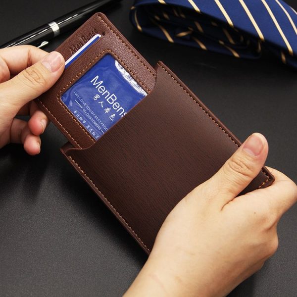 MenBense Short Fashion Leisure Iron Side Pumping Card Clip Wallet (Dark Brown) - Image 5
