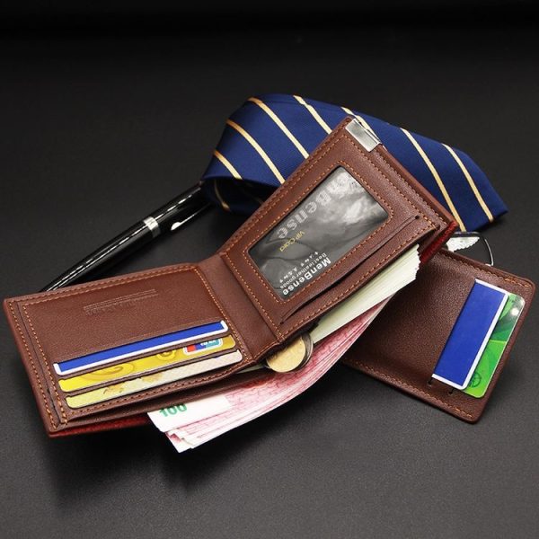 MenBense Short Fashion Leisure Iron Side Pumping Card Clip Wallet (Dark Brown) - Image 6