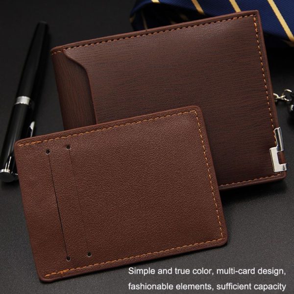MenBense Short Fashion Leisure Iron Side Pumping Card Clip Wallet (Dark Brown) - Image 7