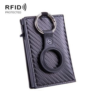 RFID Keychain Tracker Cover Locator Card Holder Wallet for AirTag (Carbon Fiber)