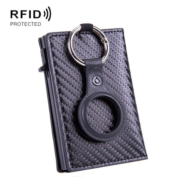 RFID Keychain Tracker Cover Locator Card Holder Wallet for AirTag (Carbon Fiber)