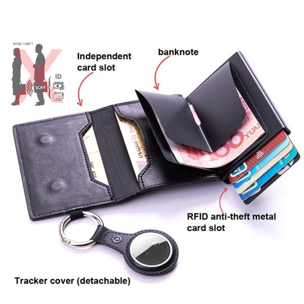 RFID Keychain Tracker Cover Locator Card Holder Wallet for AirTag (Carbon Fiber) - Image 5
