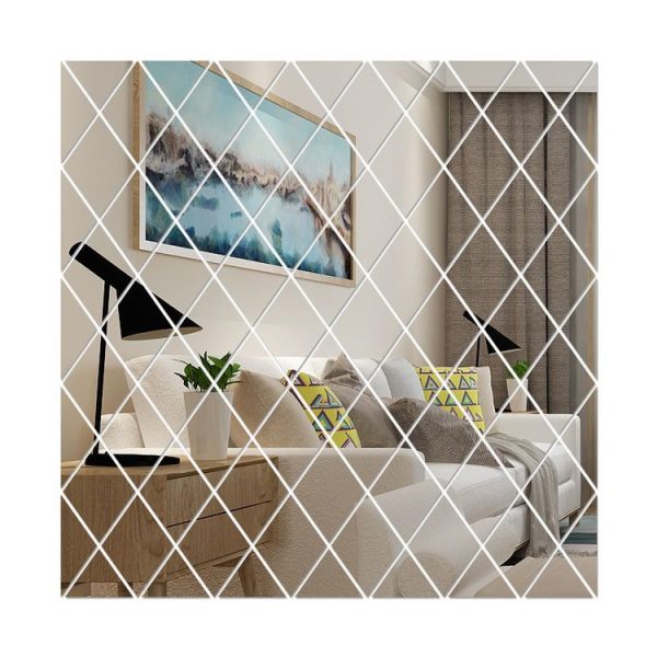 Rhombus Stitching Background Acrylic Mirror Decorative Stickers, Specification: Silver Small