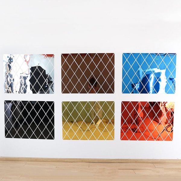 Rhombus Stitching Background Acrylic Mirror Decorative Stickers, Specification: Silver Small - Image 2