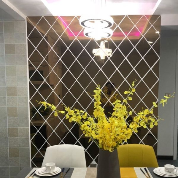 Rhombus Stitching Background Acrylic Mirror Decorative Stickers, Specification: Silver Small - Image 4