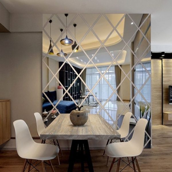 Rhombus Stitching Background Acrylic Mirror Decorative Stickers, Specification: Silver Small - Image 5