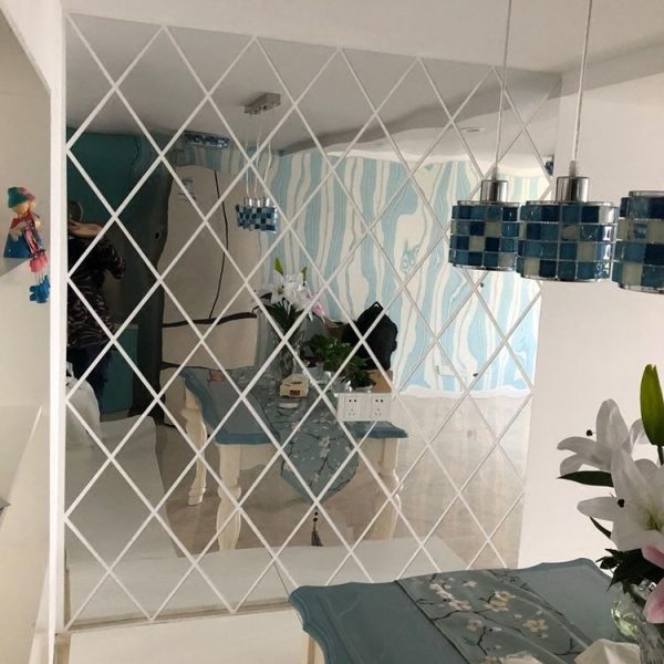 Rhombus Stitching Background Acrylic Mirror Decorative Stickers, Specification: Silver Small - Image 6